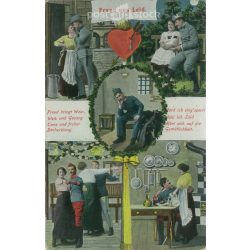   1912. Romantikus, katonai képeslap. Papírkép, színezett fotólap, régi képeslap, nyomat. (2792735)