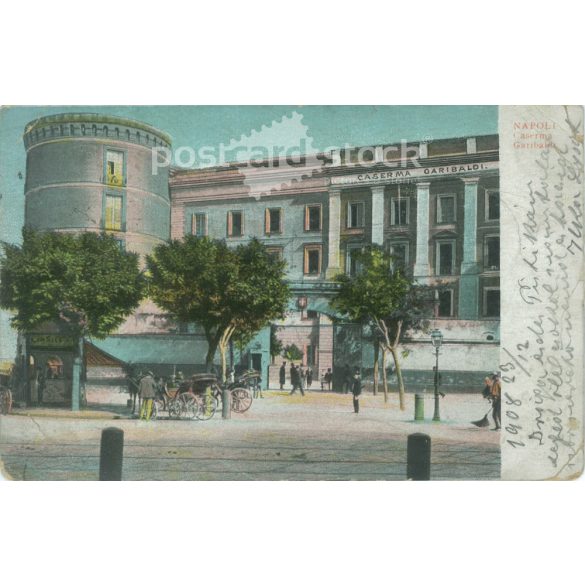 1908 - Garibaldi Laktanya. Nápoly. Eredeti papírkép. Régi fotó. Színezett fotólap, régi képeslap. (2792741)