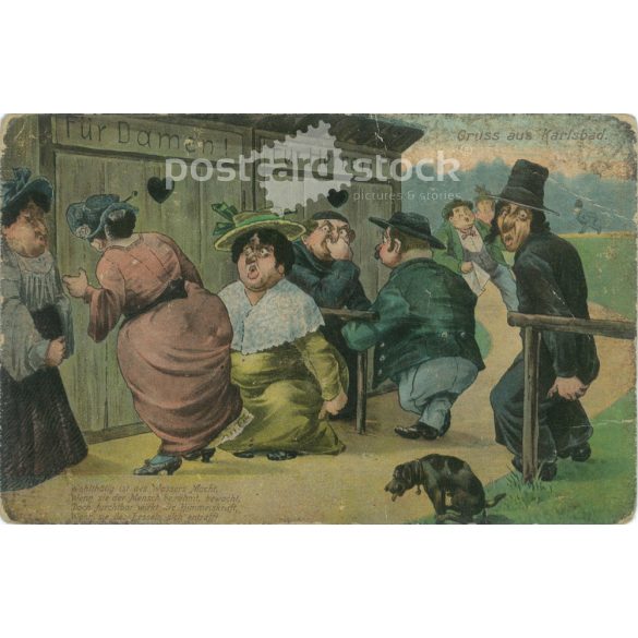 Karlsbad. Vidám üdvözlőlap. Egyedi grafika, régi képeslap, nyomat. (2792745)