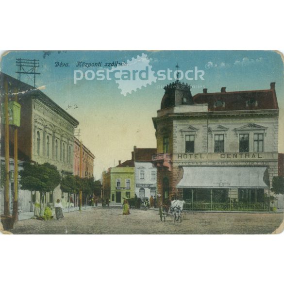 1918 - Déva látképe. Eredeti papírkép. Régi fotó. Színezett fotólap, régi képeslap. (2792751)