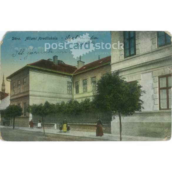 1918 - Déva látképe. Eredeti papírkép. Régi fotó. Színezett fotólap, régi képeslap. (2792753)
