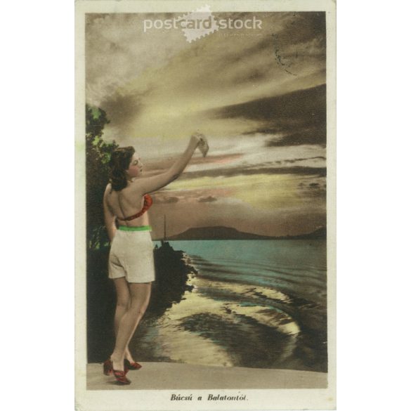 1947 - Búcsú a Balatontól. Eredeti papírkép. Régi fotó. Színezett fotólap, régi képeslap. (2792755)
