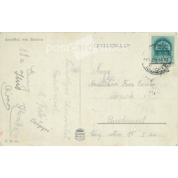 1947 - Búcsú a Balatontól. Eredeti papírkép. Régi fotó. Színezett fotólap, régi képeslap. (2792755)