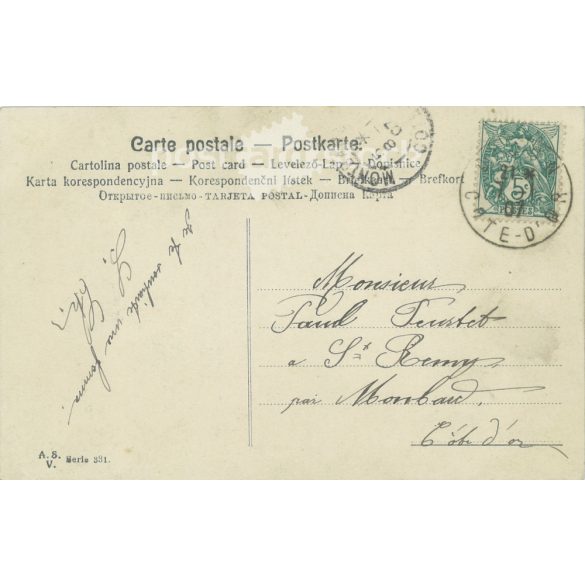 1907 - Újévi üdvözlet, régi képeslap, üdvözlőlap. Litografált, egyedi grafika. (2792764)