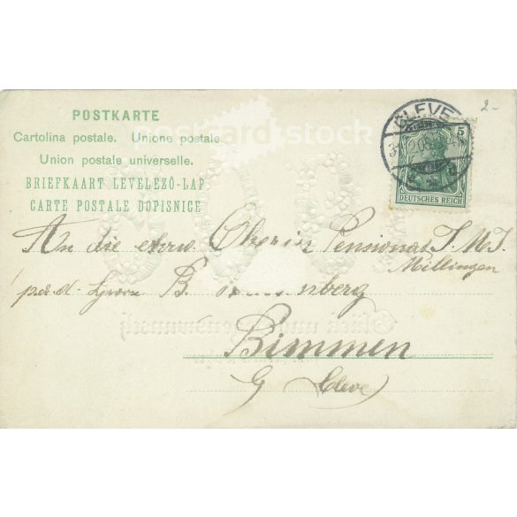 1906 - Újévi üdvözlet, régi képeslap, üdvözlőlap. Dombornyomott, aranyozott, litografált, egyedi grafika. (2792765)