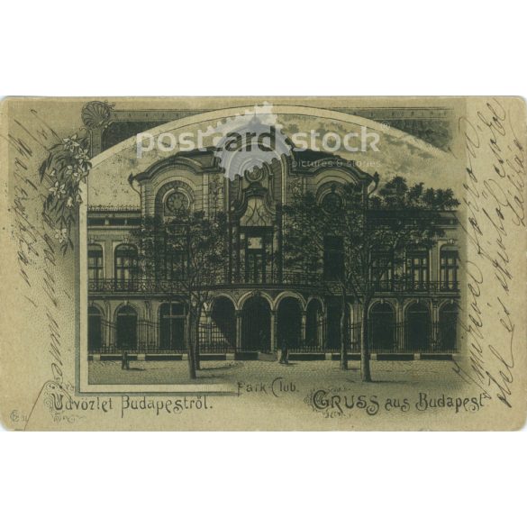 1900 - Üdvözlet Budapestről. Park Club. Eredeti papírkép. Régi fotó. Fekete-fehér fotólap, régi képeslap. (27925766)