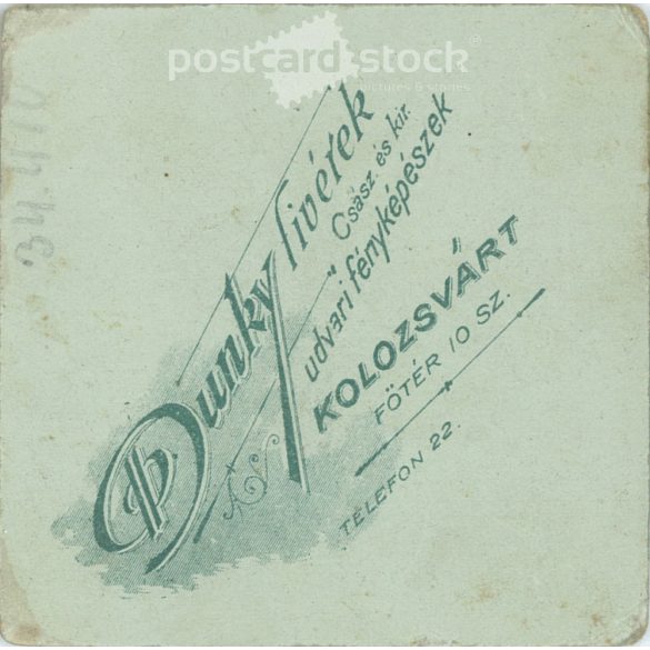 1800-as évek vége. Elegáns nő, műtermi fotója. A képen szereplő személye ismeretlen. Dunky Fivérek fényképészeti műterem munkája. Kolozsvár. Régi fotó, eredeti kabinetfotó / keményhátú fotó. (2792774)