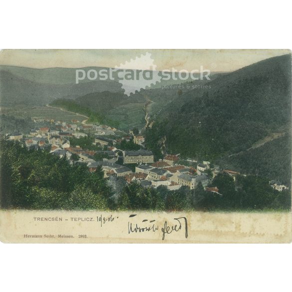1914 - Trencsén-Teplicz. Eredeti papírkép. Színezett fotólap, régi képeslap. (2792799)