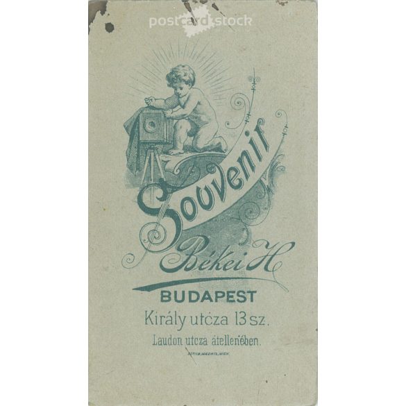 Zwickeres úr, csokornyakkendővel, portréfotó. Eredeti kabinetfotó / keményhátú fotó / vizitkártya, CDV fotó. (2792815)