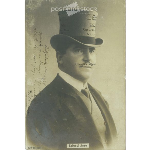 1902 - Szirmai Imre színész portréfotója, érdekes feliratozással. Eredeti papírkép, fekete-fehér fotólap, képeslap. (2792833)