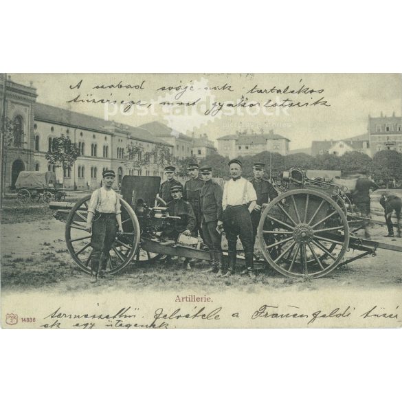 1905 - A svájci tűzérség gyakorlaton. Eredeti papírkép, fekete-fehér fotólap, képeslap. (2792835)