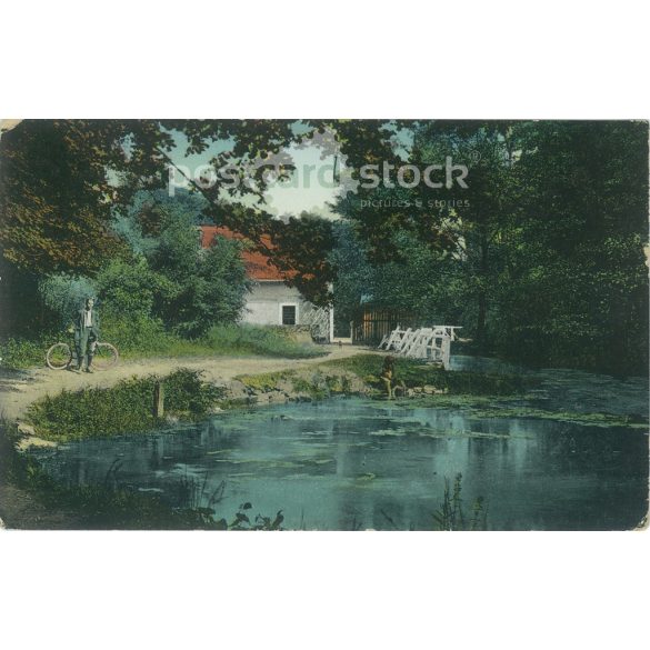 1917 - Tapolca fürdő részlet, Miskolc. Balla Bertalan kiadása. Eredeti papírkép. Színezett fotólap, régi képeslap. (2792843)