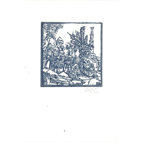 Kőnig Róbert: Cornwalltól Edinburghig 1987 - grafikai epigrammák. Cornwall I. X3. Jelzett, eredeti fametszet. Festmény és grafika kategória. (2792865)
