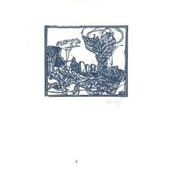   Kőnig Róbert: Cornwalltól Edinburghig 1987 - grafikai epigrammák. Cornwall II. X3. Jelzett, eredeti fametszet. Festmény és grafika kategória. (2792866)