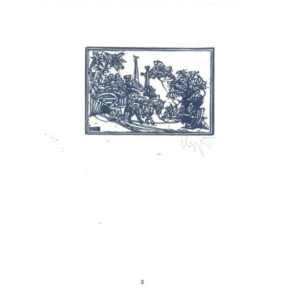 Kőnig Róbert: Cornwalltól Edinburghig 1987 - grafikai epigrammák. Cornwalli bánya X3. Jelzett, eredeti fametszet. Festmény és grafika kategória. (2792867)