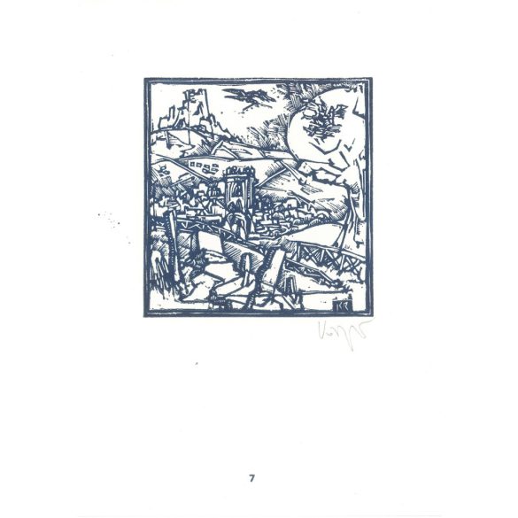 Kőnig Róbert: Cornwalltól Edinburghig 1987 - grafikai epigrammák. Dunsford X3. Jelzett, eredeti fametszet. Festmény és grafika kategória. (2792871)