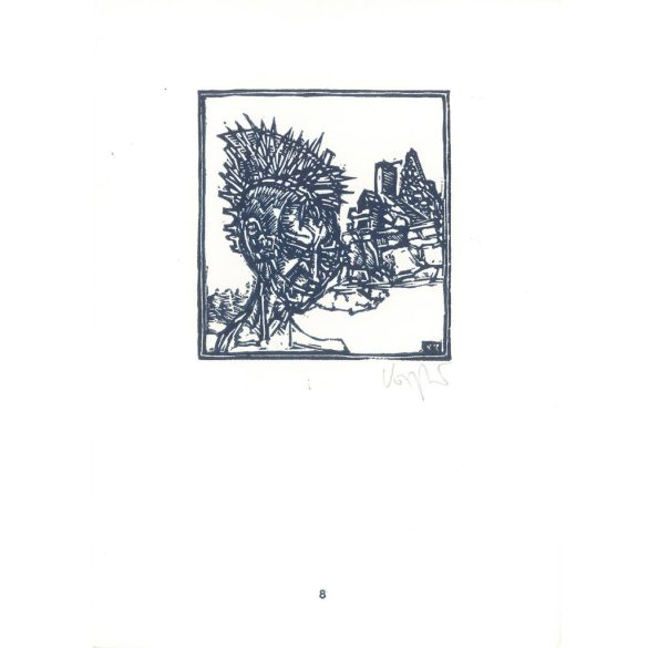 Kőnig Róbert: Cornwalltól Edinburghig 1987 - grafikai epigrammák. Salisbury I. X3. Jelzett, eredeti fametszet. Festmény és grafika kategória. (2792872)