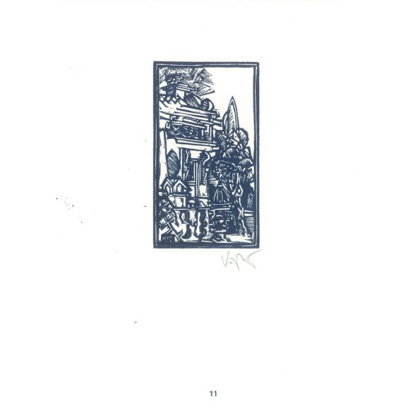 Kőnig Róbert: Cornwalltól Edinburghig 1987 - grafikai epigrammák. Bath I. X3. Jelzett, eredeti fametszet. Festmény és grafika kategória. (2792875)