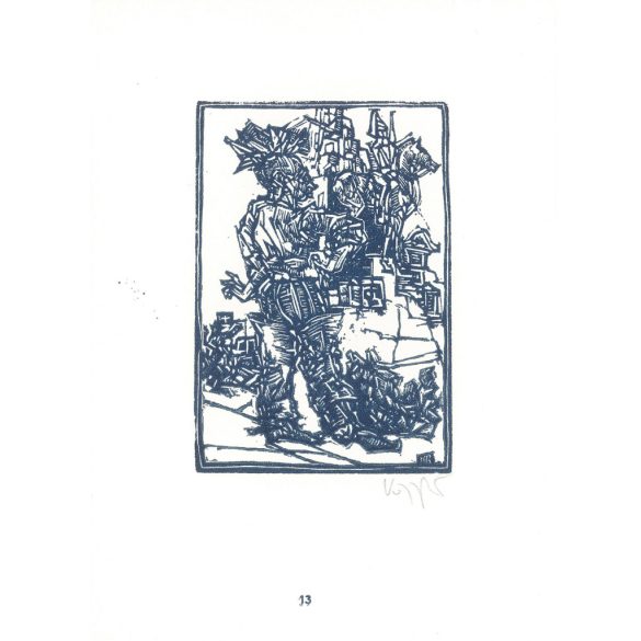 Kőnig Róbert: Cornwalltól Edinburghig 1987 - grafikai epigrammák. London I. X3. Jelzett, eredeti fametszet. Festmény és grafika kategória. (2792877)