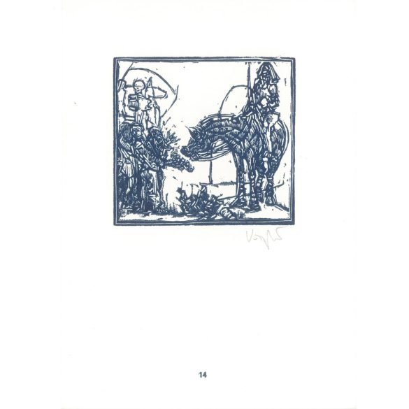 Kőnig Róbert: Cornwalltól Edinburghig 1987 - grafikai epigrammák. London II. X3. Jelzett, eredeti fametszet. Festmény és grafika kategória. (2792878)