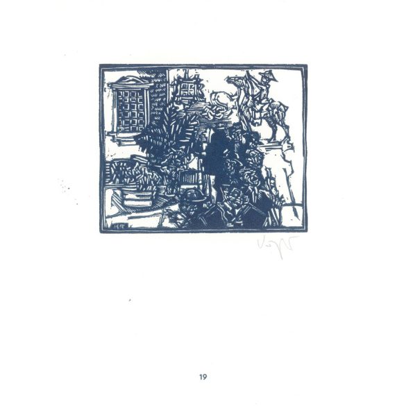 Kőnig Róbert: Cornwalltól Edinburghig 1987 - grafikai epigrammák. Edingburgh II. X3. Jelzett, eredeti fametszet. Festmény és grafika kategória. (2792884)