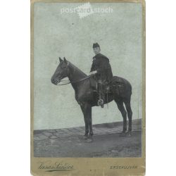   Levente lóháton. A kép Vasas Sándor fotóműtermében készült, Érsekújváron. Régi fotó / Kabinetfotó / keményhátú fotó. (2793020)
