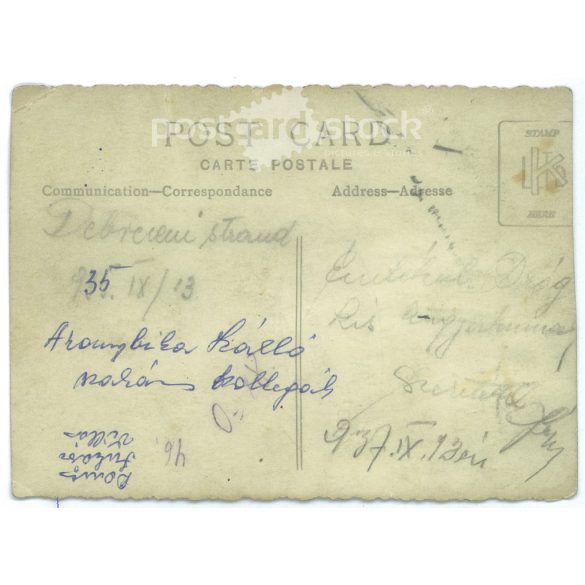 1937 - a debreceni strandon, Aranybika szálló szakács kollégák. Eredeti papírkép, fekete-fehér fotólap, képeslap. (2793042)