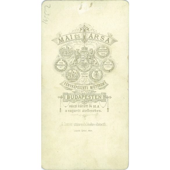 1800-as évek vége. Ismeretlen fiatal lány műtermi fotója. A kép a Mai és Társa fotóműteremben készült. Régi fotó / Kabinetfotó / keményhátú fotó. (2793143)