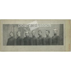   1903 - Pflanz fotóműterem munkája, Linz. Fiatal tisztek csoportképe, műtermi felvéte. Eredeti kabinetfotó / keményhátú fotó / vizitkártya, CDV fotó. (2793220)