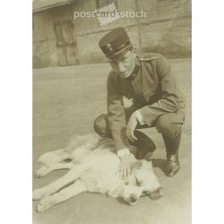   1917 - Fiatal tiszt kutyájával. Eredeti papírkép. (2793355)