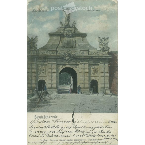 1900-as évek eleje. Gyulafehérvár, Károlykapu. Színezett fotólap, képeslap. (2793407)