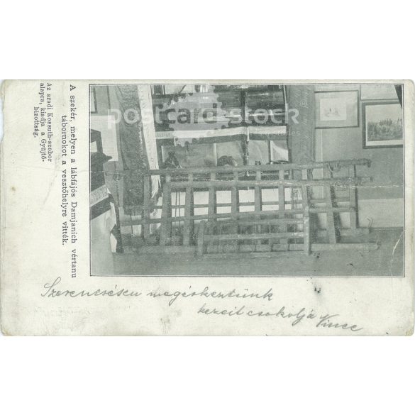 1903 - Annak a szekérnek a darabjai, amelyen a törött lábú Damjanichot a vesztőhelyre vitték. Fekete-fehér fotólap, régi képeslap. (2793447)