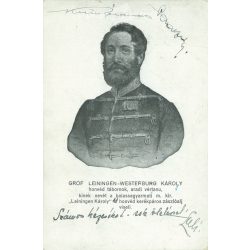   1933 – Leiningen–Westerburg Károlyt a 19. sorezred legényei annyira szerették, hogy még az 1849. február 24-i cibakházi csatában életük árán is kimentik az osztrák fogságból. Fekete-fehér litografált, régi képeslap. (2793467)