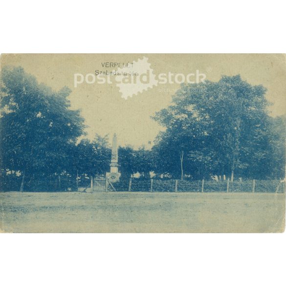 1909 - Verpelét. Szabadság tér. Honvéd emlékmű. Fekete-fehér fotólap, régi képeslap. (2793474)