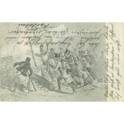   1911 - Utcai harcra indulnak az osztrák gyalogosok Hatvannál. Régi képeslap. (2793491)