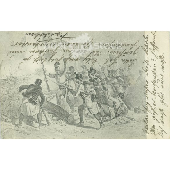 1911 - Utcai harcra indulnak az osztrák gyalogosok Hatvannál. Régi képeslap. (2793491)