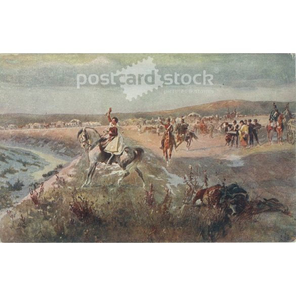 1910 - Petőfi Sándor, Nagyszeben bevételénél. Részlet a Bem és Petőfi körképről. Régi képeslap. (2793502)