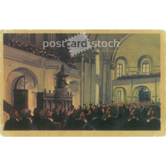 1960-as évek eleje. Kossuth Lajos a debreceni nagytemplomban. Litografáált, régi képeslap. (2793509)
