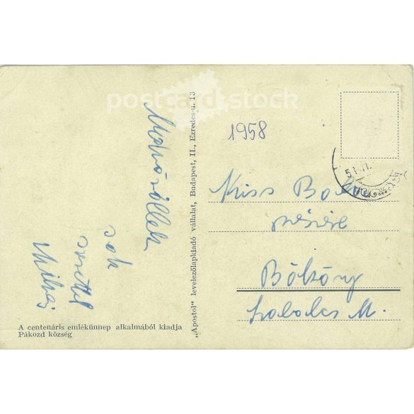 1958 - Pákozd. Honvédemlékmű a község főútján. Fekete-fehér fotólap, régi képeslap. (2793518)