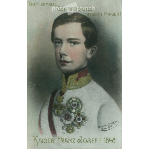 1908 - I. Ferenc József (1830-1916). Színezett litográfia. Régi képeslap. (2793533)