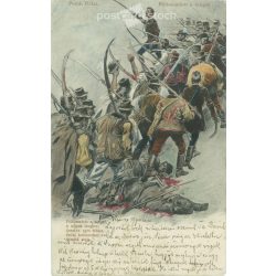   1902 - Petőfi dalai sorozat. Föltámadott a tenger, (Pest, 1848. március 30.) Vágó Pál rajza. Régi képeslap. (2793538)