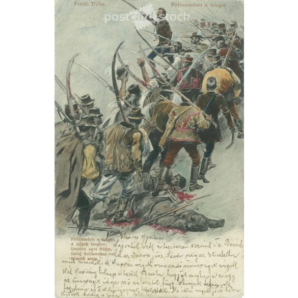 1902 - Petőfi dalai sorozat. Föltámadott a tenger, (Pest, 1848. március 30.) Vágó Pál rajza. Régi képeslap. (2793538)