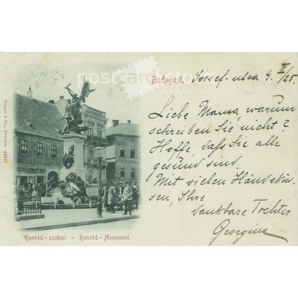 1899 - Budapest. Honvéd-szobor. Fekete-fehér fotólap, régi képeslap. (2793560)