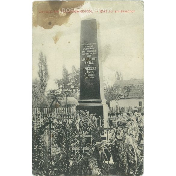 1912 - Mansbart Antal és Szikszay János síremléke a nagyigmándi temetőben. Fekete-fehér fotólap, régi képeslap. (2793568)