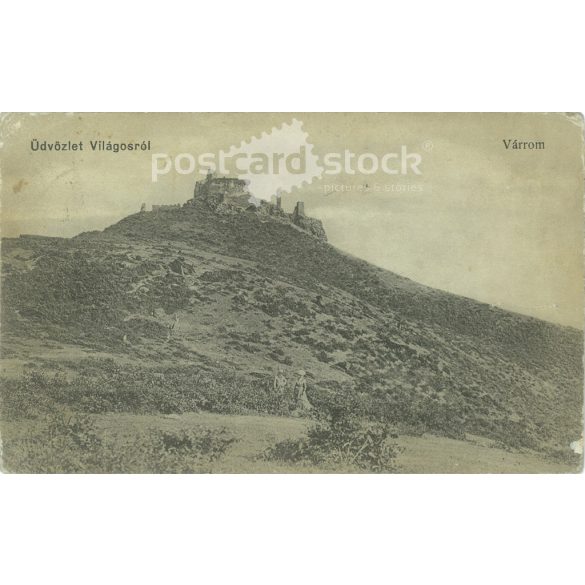 1916 - Világos. A szőlősi pusztára néző világosi vár. Fekete-fehér fotólap, régi képeslap. (2793583)