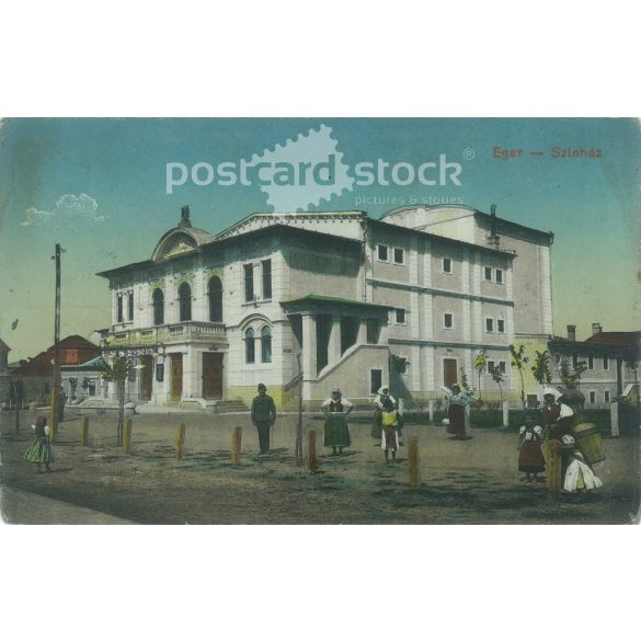 1910-es évek. Eger. Színház. Eredeti papírkép. Színezett fotólap, régi képeslap. (2793626)