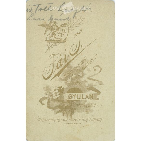 Cca 1890 - Katonafotó, id. Tóth Lászlóról.  A kép Fái Izidor fotóműtermében, Gyulán készült. Régi fotó. Eredeti kabinetfotó / keményhátú fotó / vizitkártya, CDV fotó. (2793776)