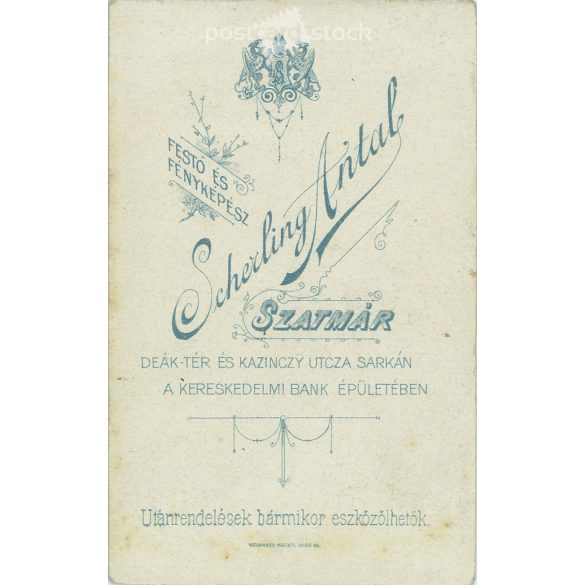 Cca 1900 - Fiatal tiszt portréfotója. A kép Scherling Antal fotóműtermében készült, Szatmáron. Régi fotó. Eredeti kabinet kártya / keményhátú fotó / CDV fotó. (2793836)