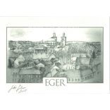 2015 - Eger látkép. Fekete-fehér grafika, Juhos Gábor szignóval. Ofszet nyomat. Reprodukció. (2793877)