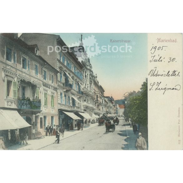 1905 - Kaiserstrasse, Marienbad. Eredeti régi fotó. Színezett fotólap, régi képeslap. (2793882)